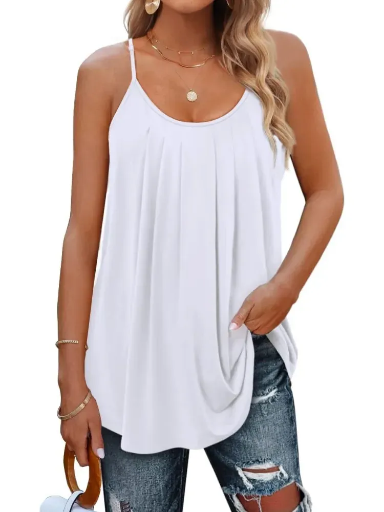 ✨Women Spaghetti Straps Pleated Loose Tank Top