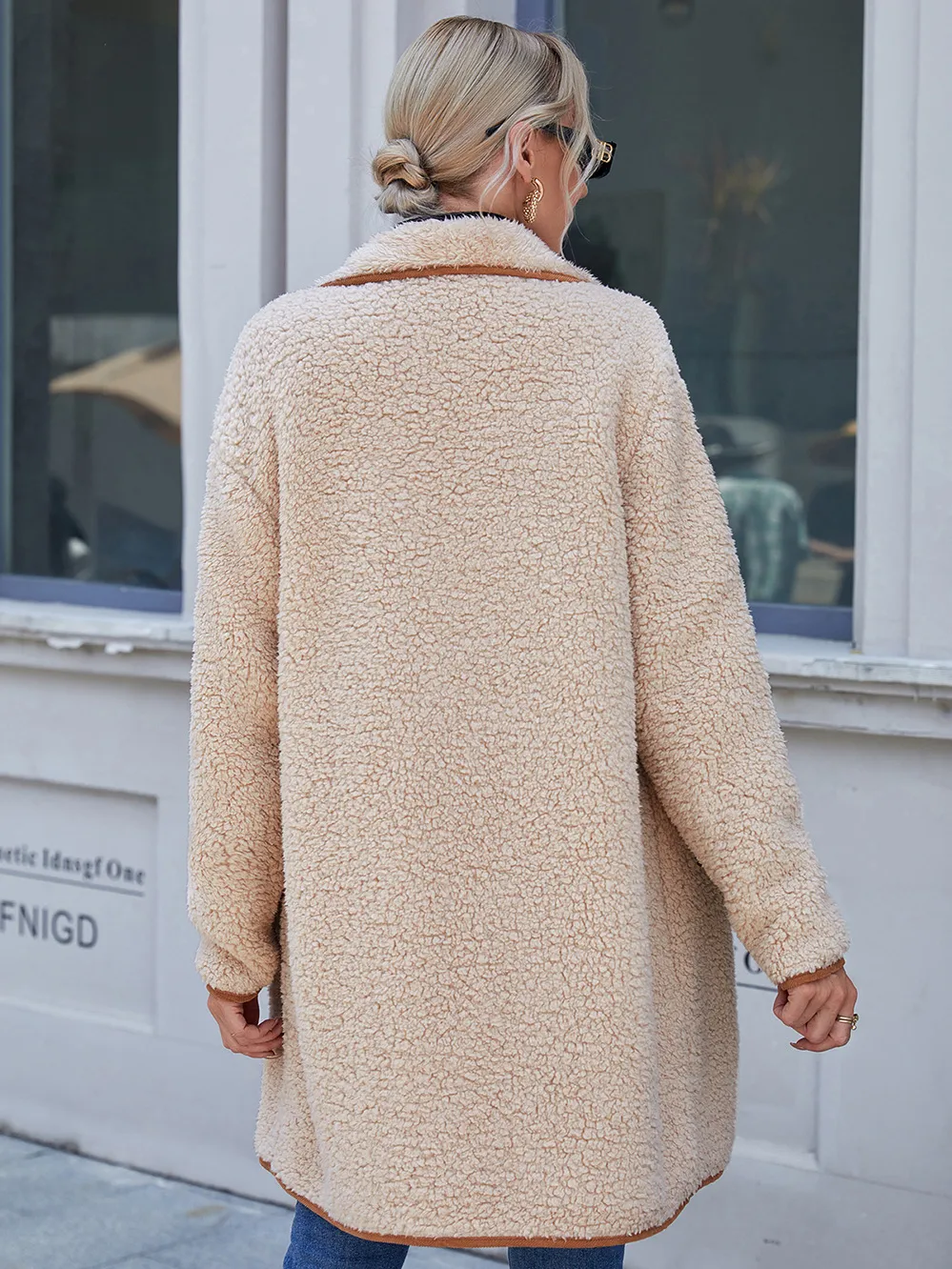 Loose Casual Solid Color Lapel Collar Plush Warm Coat