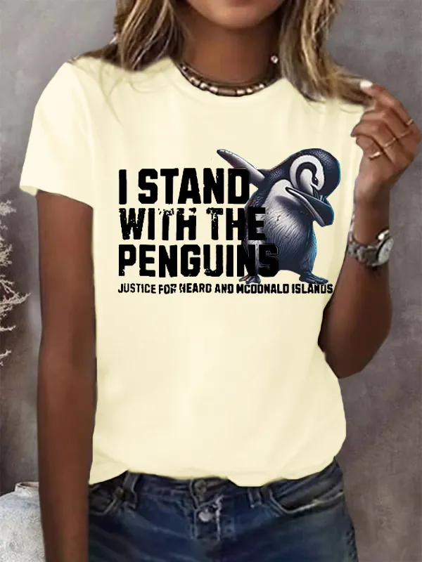 Women'S T-Shirt Women'S I Stand With The Penguins Printed Short-Sleeved T-Shirt