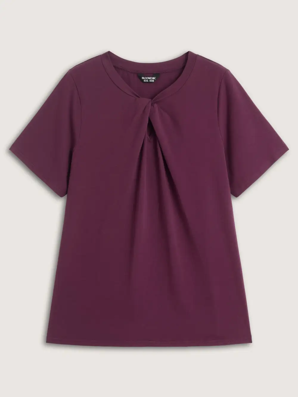 Knotted Cut-Out Neckline Solid T-Shirt