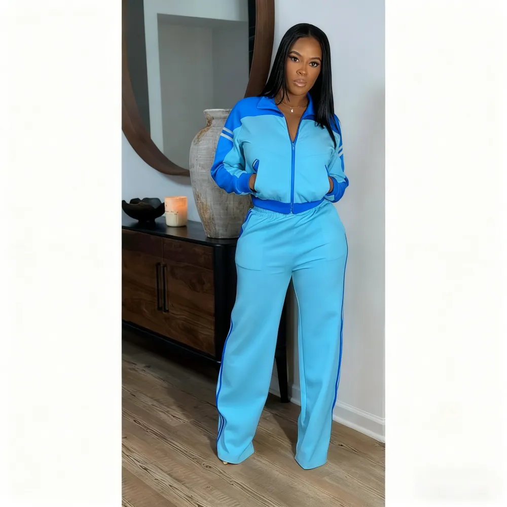Retro Color Block Track Pants Set