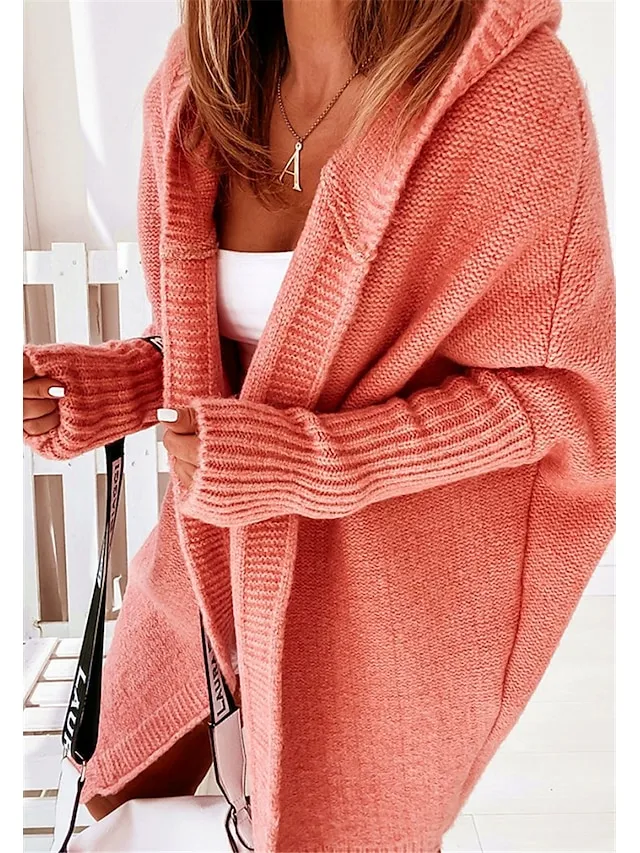Women's Cardigan Hooded Solid Color Stylish Basic Casual Long Sleeve Loose Sweater Cardigans Hooded