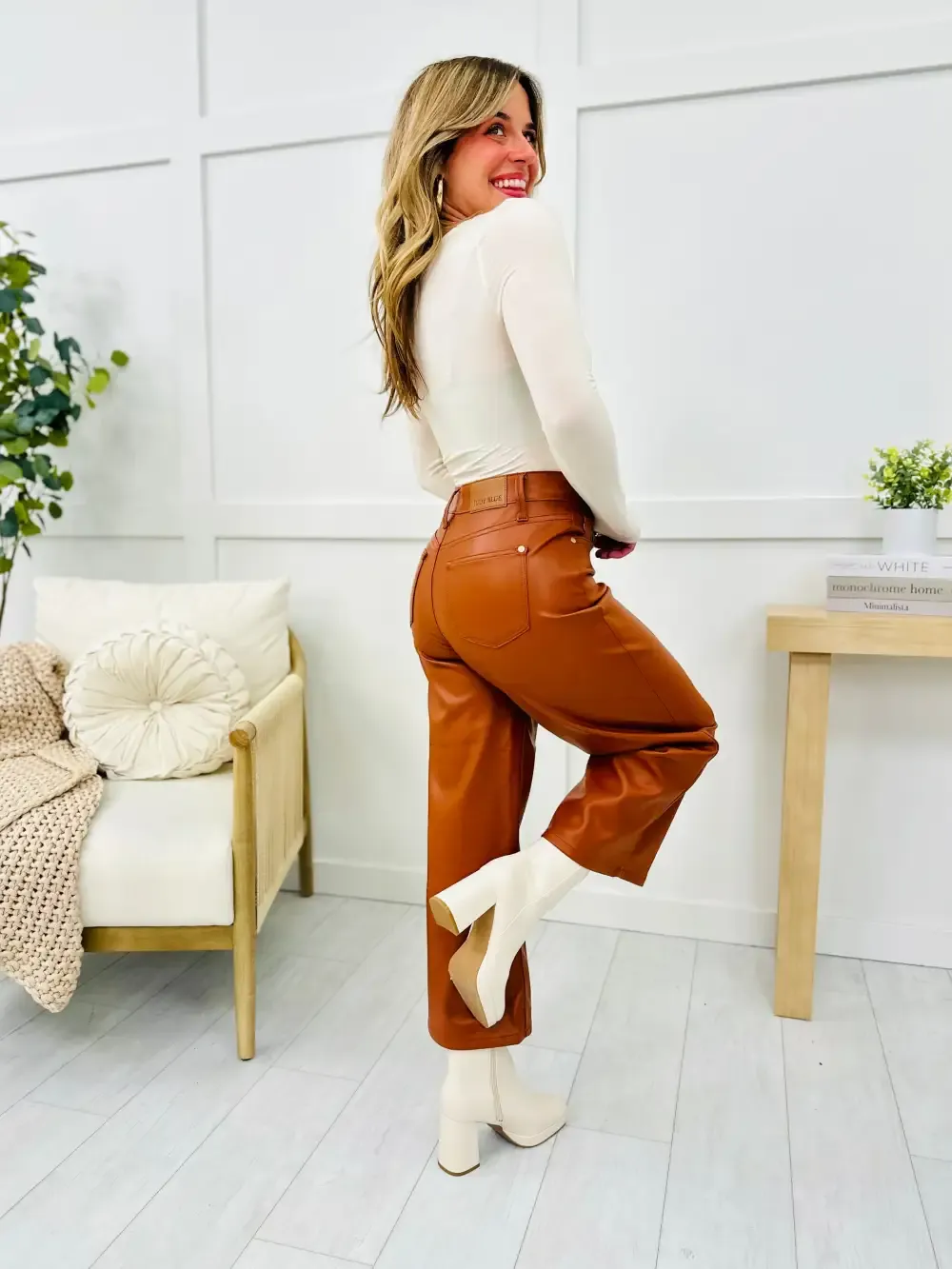 Judy Blue Leather or Never Tummy Control Faux Leather Wide Leg Cropped Pants in Reg/Curvy