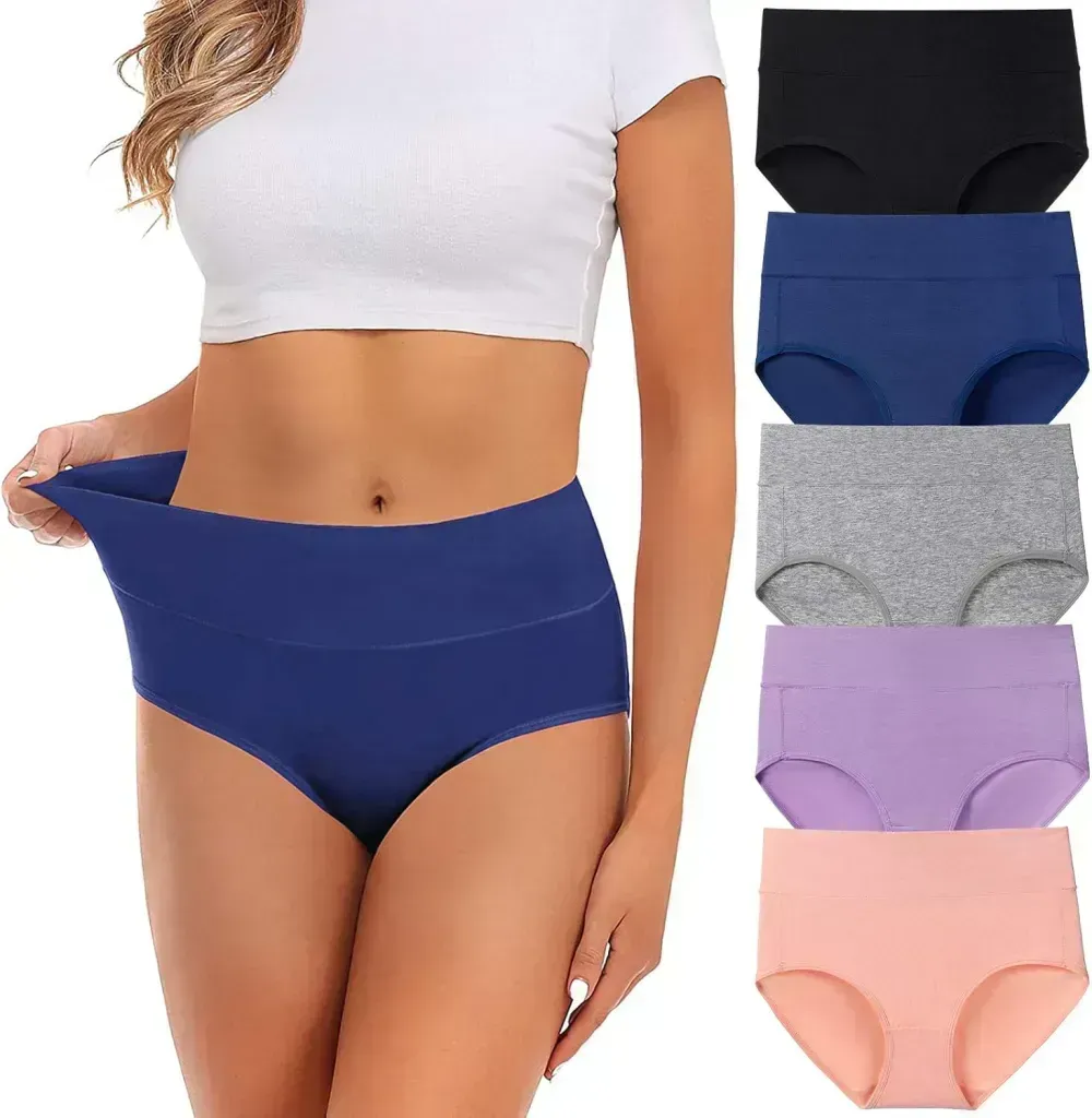Womens Underwear,Cotton Mid Waist No Muffin Top Full Coverage Brief Ladies Panties Lingerie Undergarments for Women Multipack