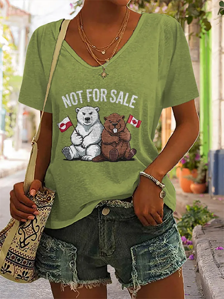 Women's Canada Are Not For Sale Short Sleeves V-Neck Pure Cotton T-Shirt