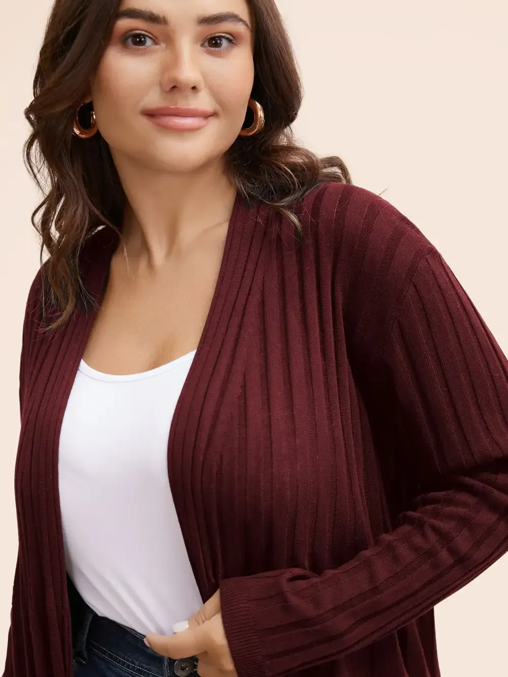 Plain Textured Kimono Collar Cardigan