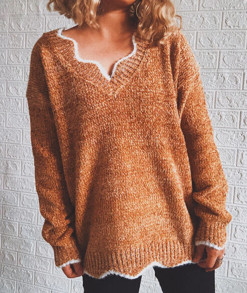 Wave Edge V-Neck Casual Sweater