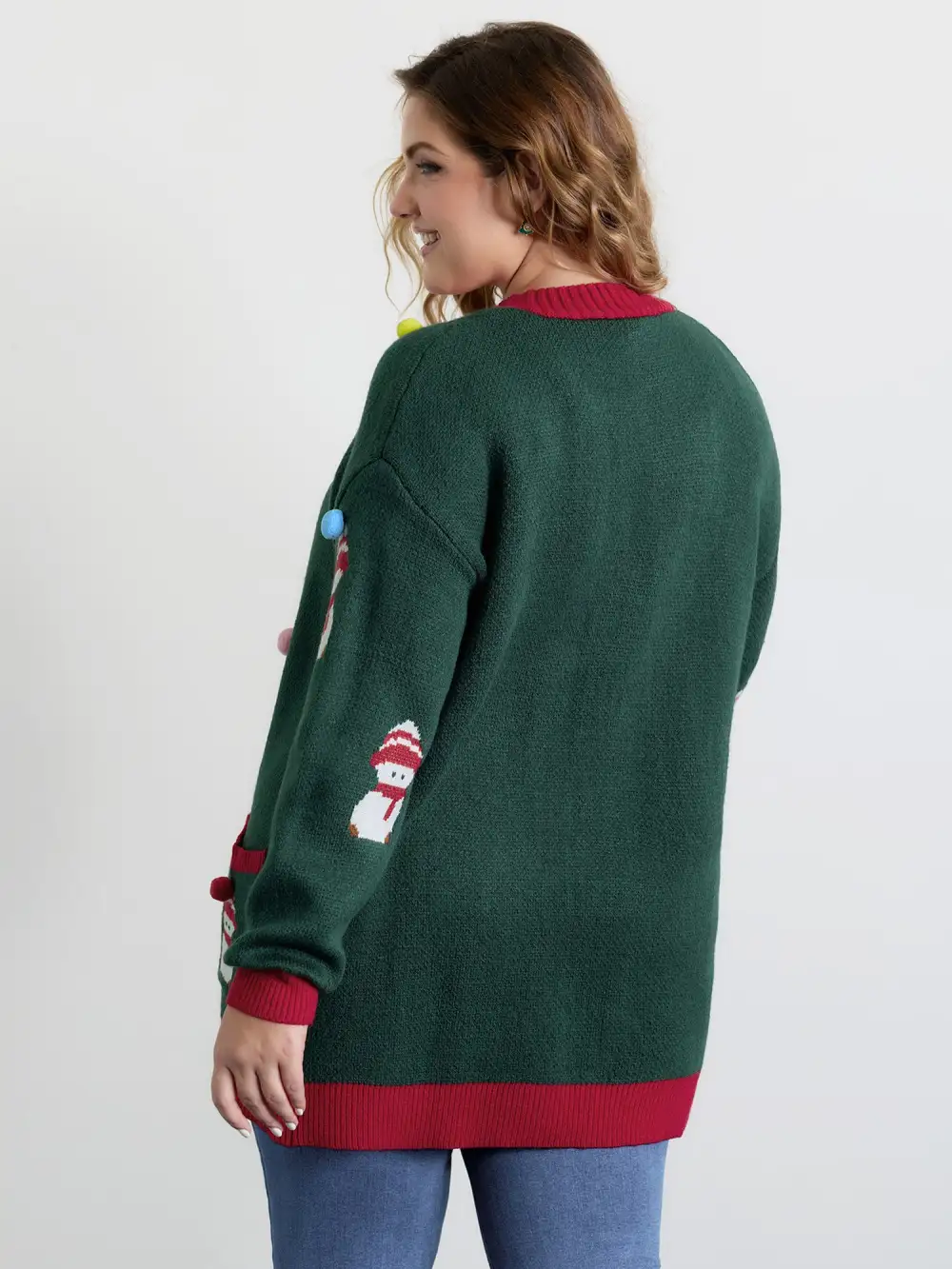 3D Snowman Jacquard Placket Knit Cardigan