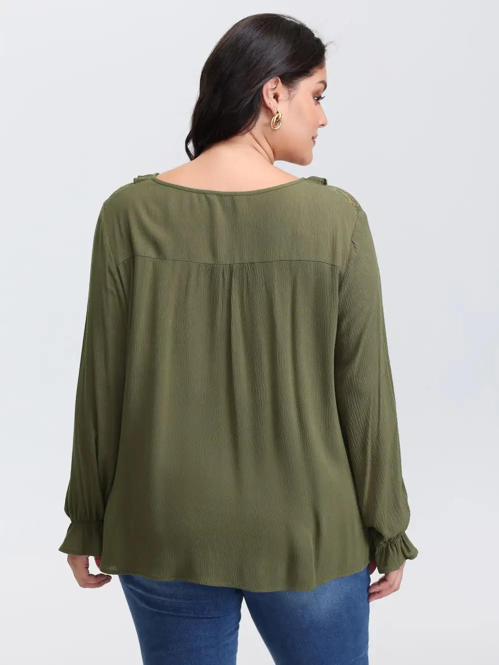 Lace Trim Ruffled Edge Button Blouse