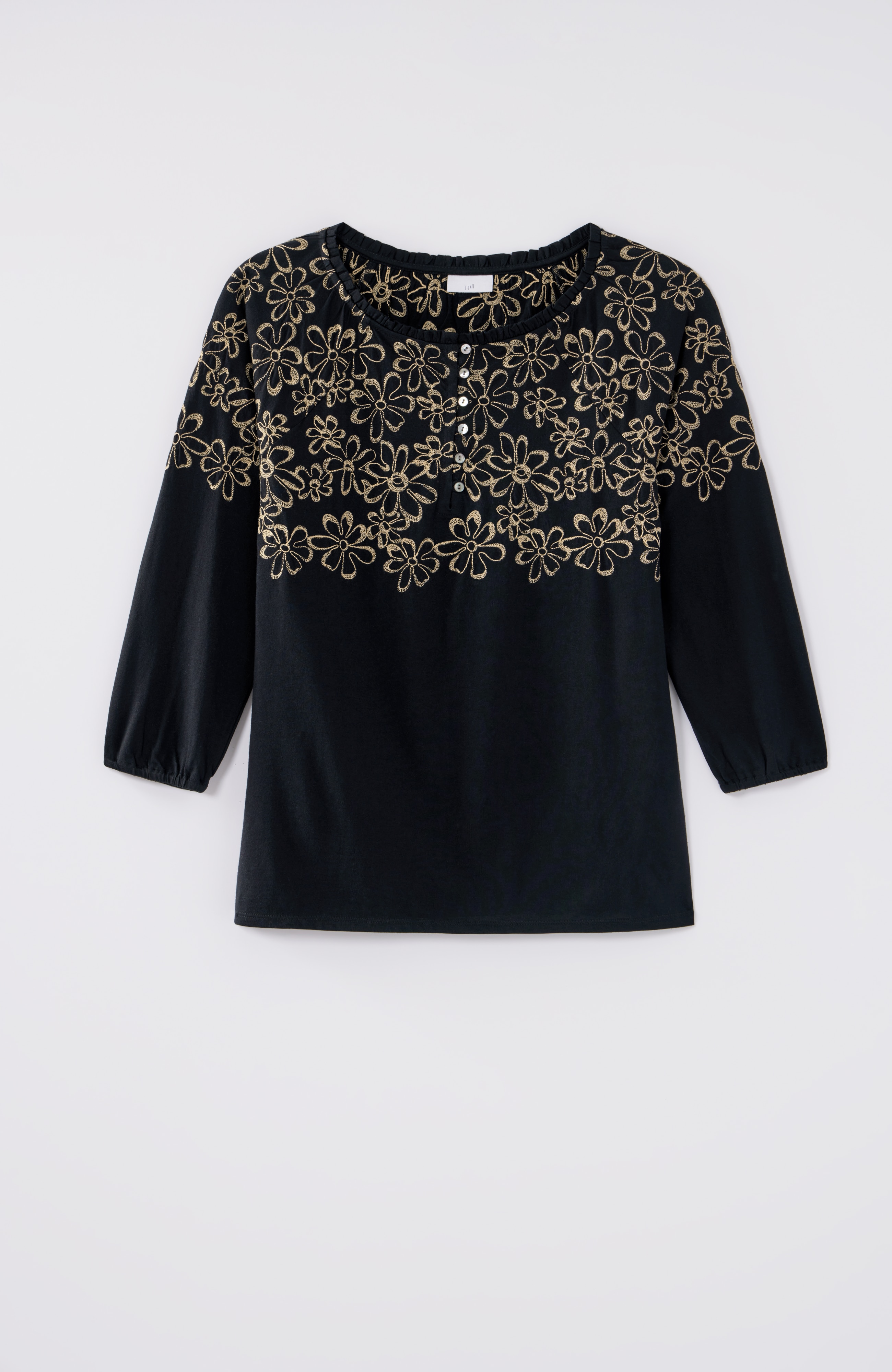 Floral-Embroidered Raglan-Sleeve Top