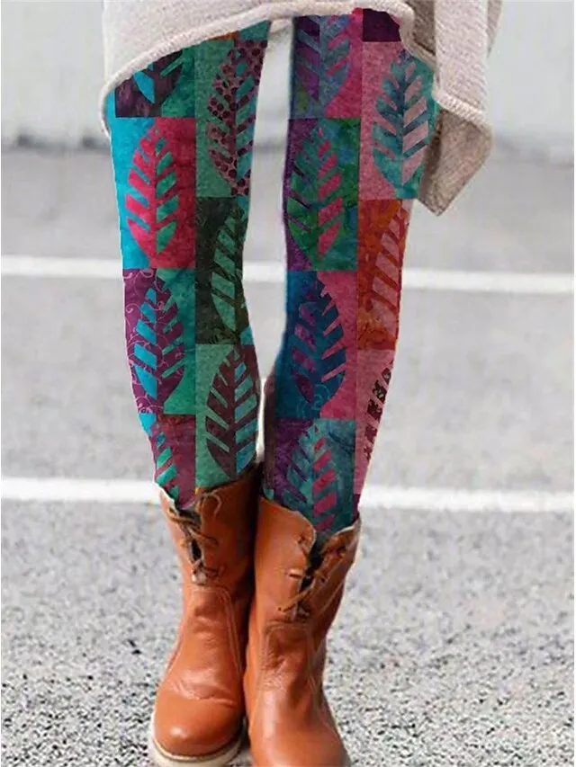 Women's Fleece Lined Leggings Warm Full Length Winter Leggings Print High Elasticity Mid Waist Fashion Designer Daily Black Green Black-White S M Winter