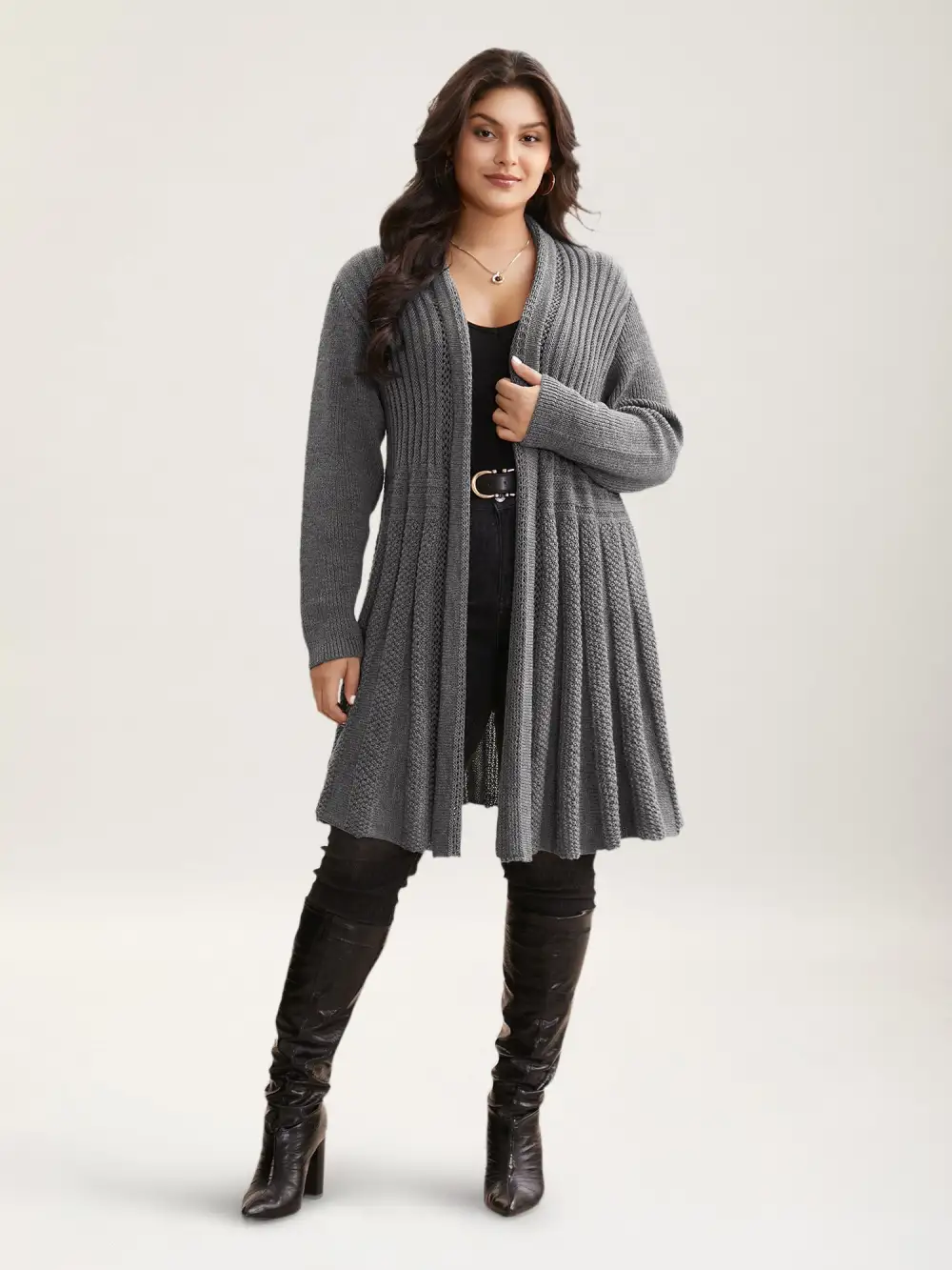 Plain Textured Kimono Collar Cardigan