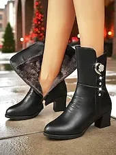 Women's Burgundy Warm Winter Ankle Boots with Faux Fur Lining, Stylish and Comfortable for Cold Weather, Casual & Outdoor Wear.