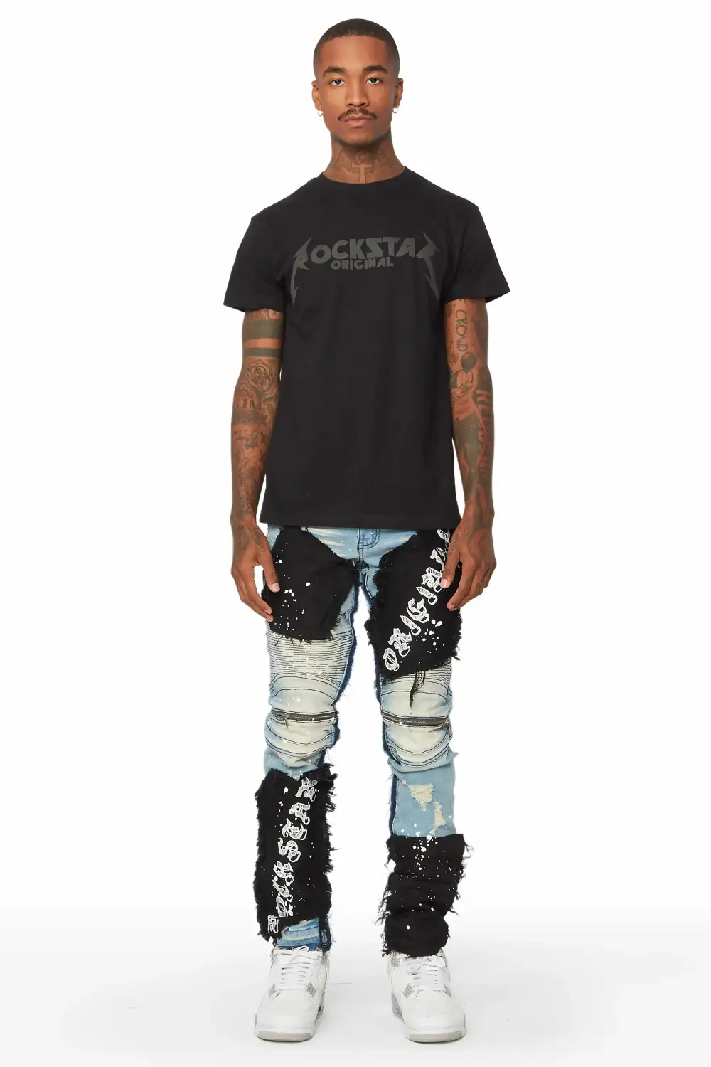 Cosmo Blue Patchwork Biker Jean