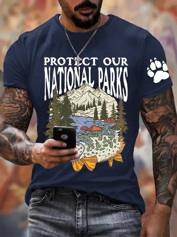 Men'S T-Shirt Men'S Support National Park Printed Crewneck T-Shirt Pure Cotton Printed Short Sleeve