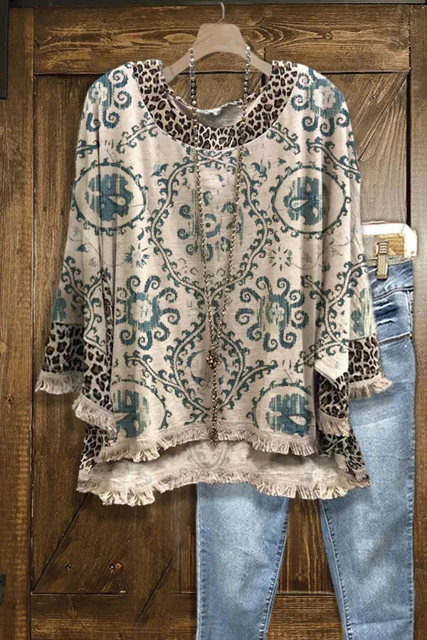 Leopard Graphic Print Frayed Top