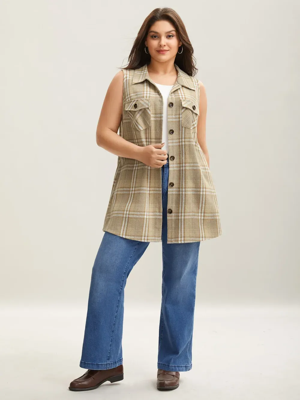 Plaid Flap Detail Sleeveless Jacket