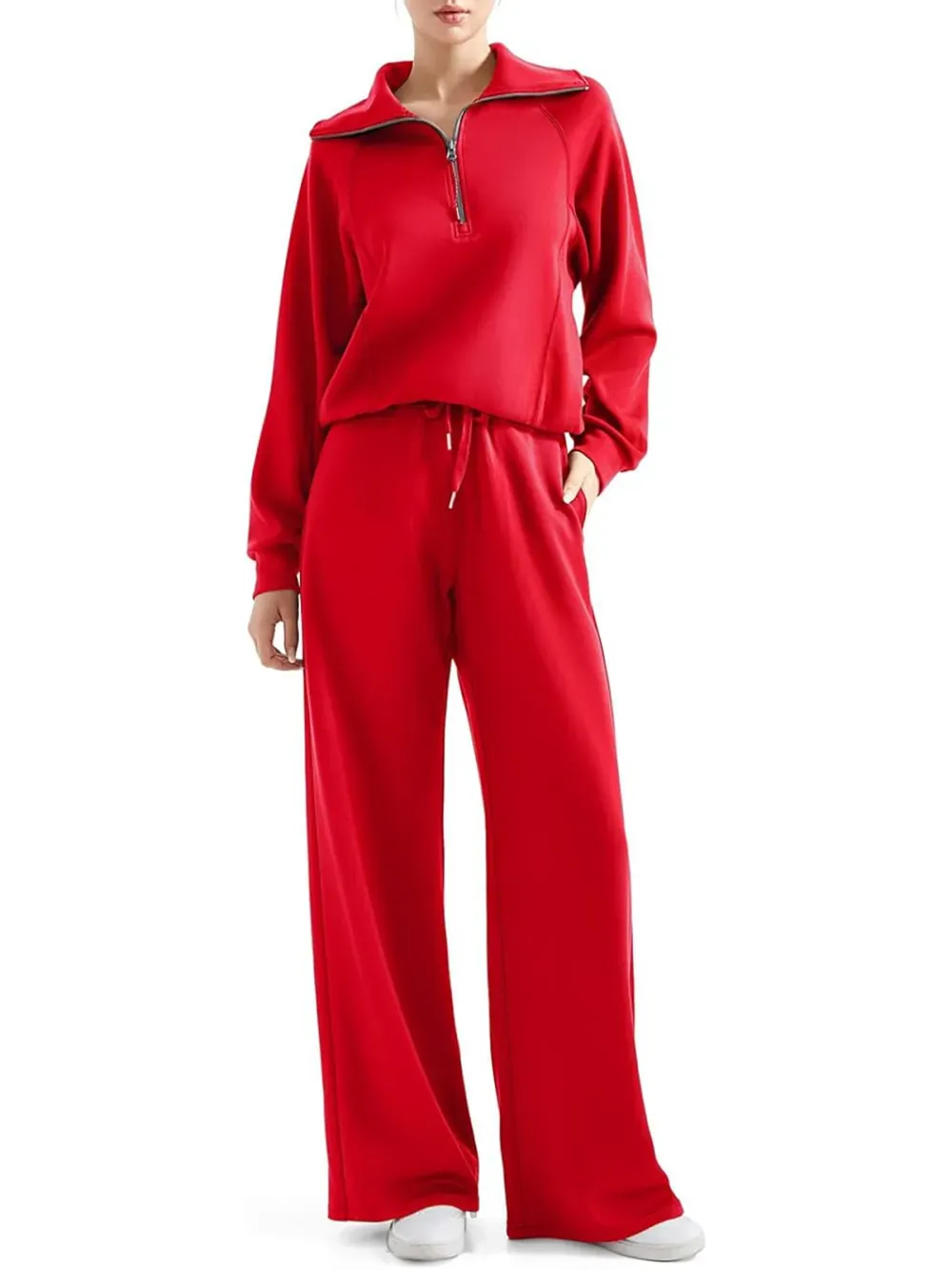 💥Women 2 Piece Lounge Matching Set Wide Leg Sweatpant Half Zip Sweatshirt