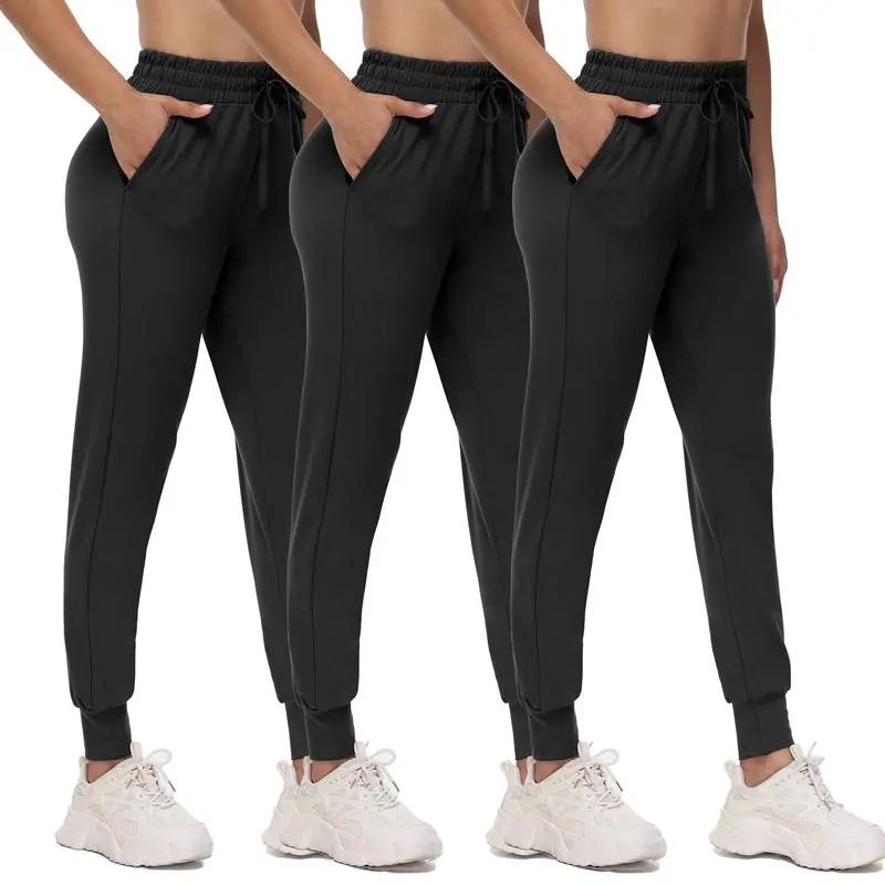 Women's High Waisted 3 Pack Joggers – Lightweight Sweatpants with Pockets Comfy Yoga Pants for Workout, Casual Wear and Lounge