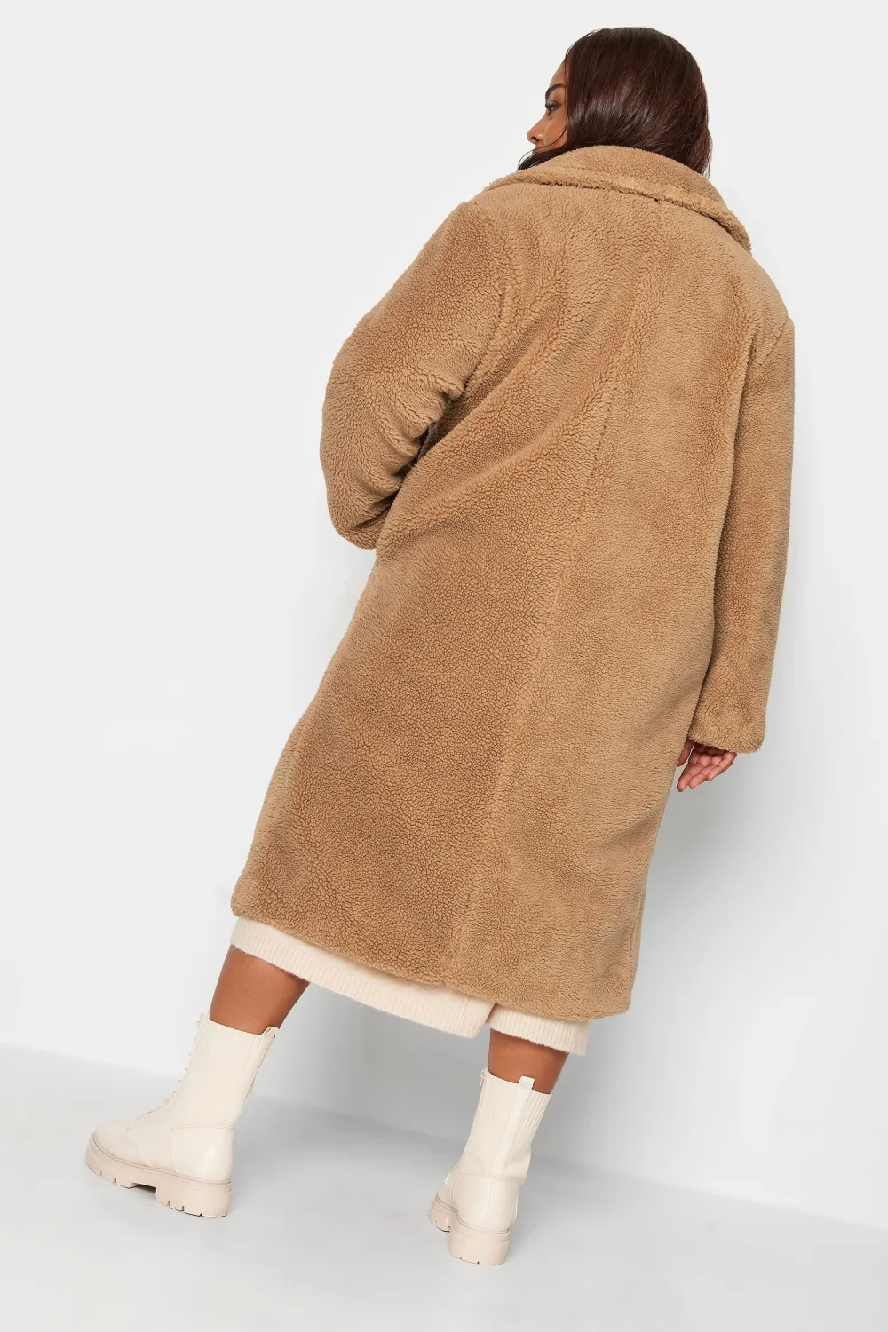 YOURS Curve White & Black Check Teddy Maxi Coat
