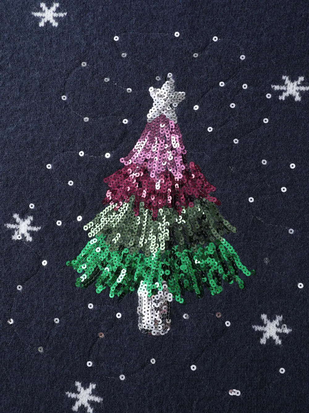 Stretchy Holiday Tree Sequin Embroidery Pullover