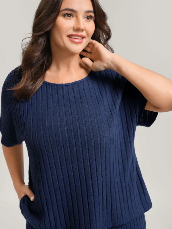 Stretchy Pit Strip Solid Loungewear Set