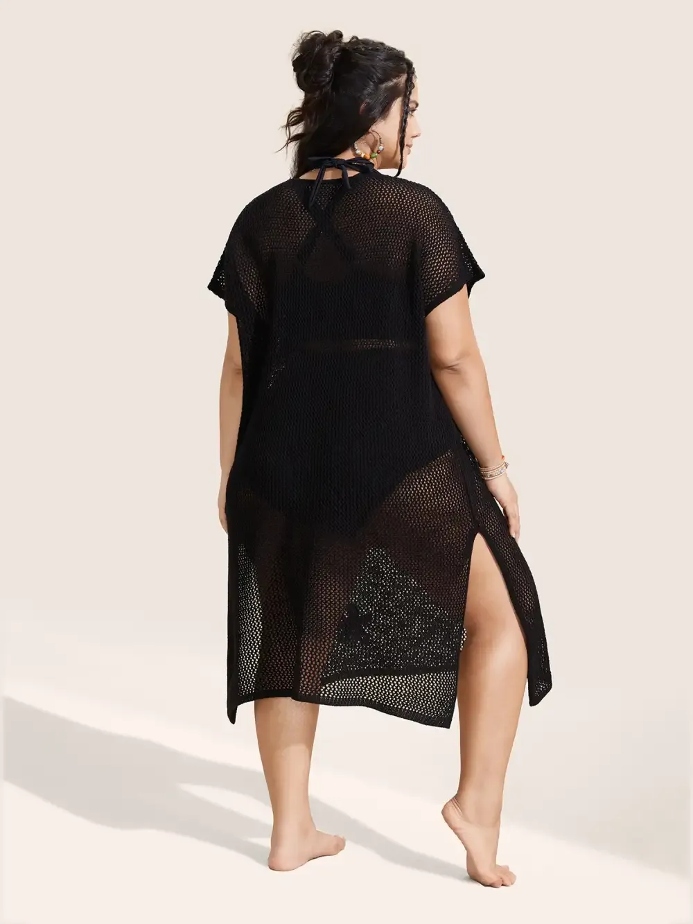 Stereo Flower Design Slit Hem Swim Cover Up