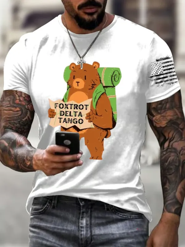 Men'S T-Shirt Men'S Fox-Trot Delta Tango Printed T-Shirt Pure Cotton Round Neck Short Sleeve
