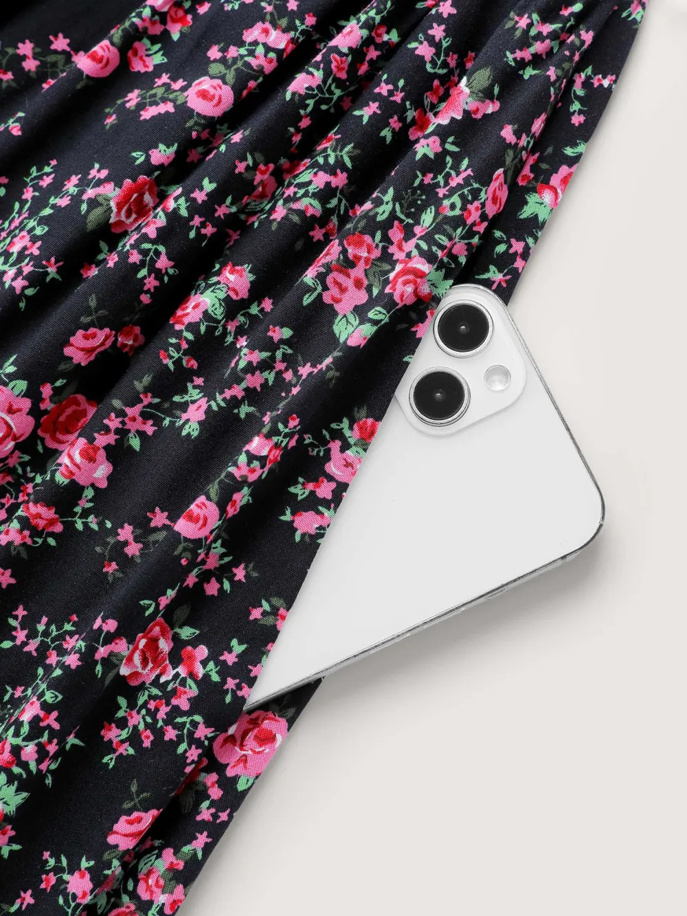 Rayon Floral Bell Sleeve Pockets Midi Dress