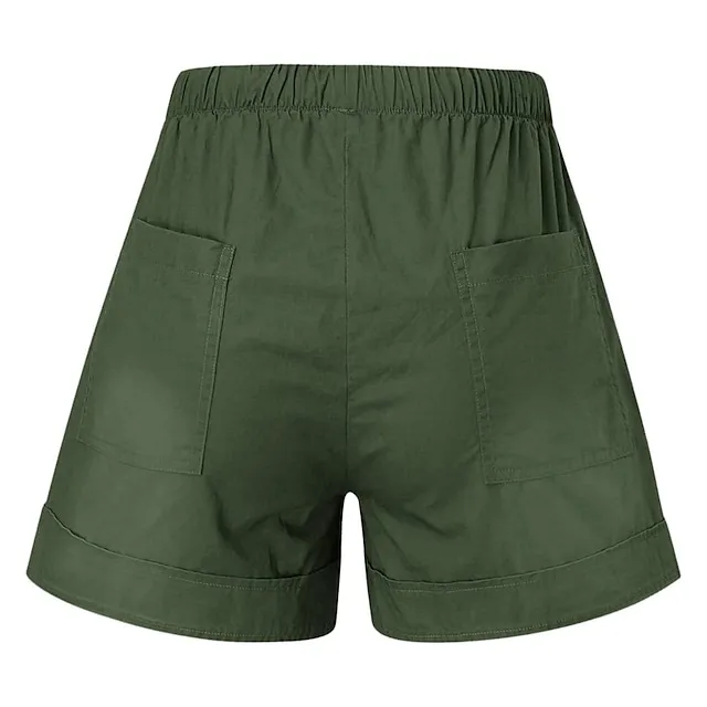 Women‘s Shorts Drawstring Pocket Plain Daily Regular Summer Green Black Pink Orange Red