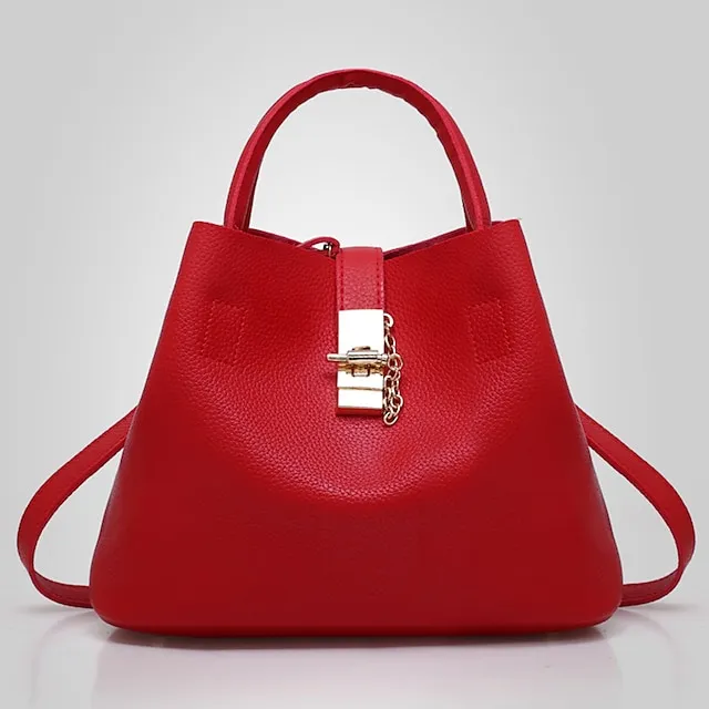 Women's Handbag Crossbody Bag Shoulder Bag PU Leather Office Daily Chain Solid Color Black Pink Red