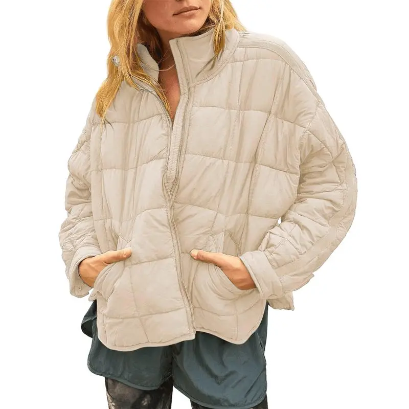 Women's Lightweight Quilted Puffer Jacket – Short Zipper Coat with Pockets