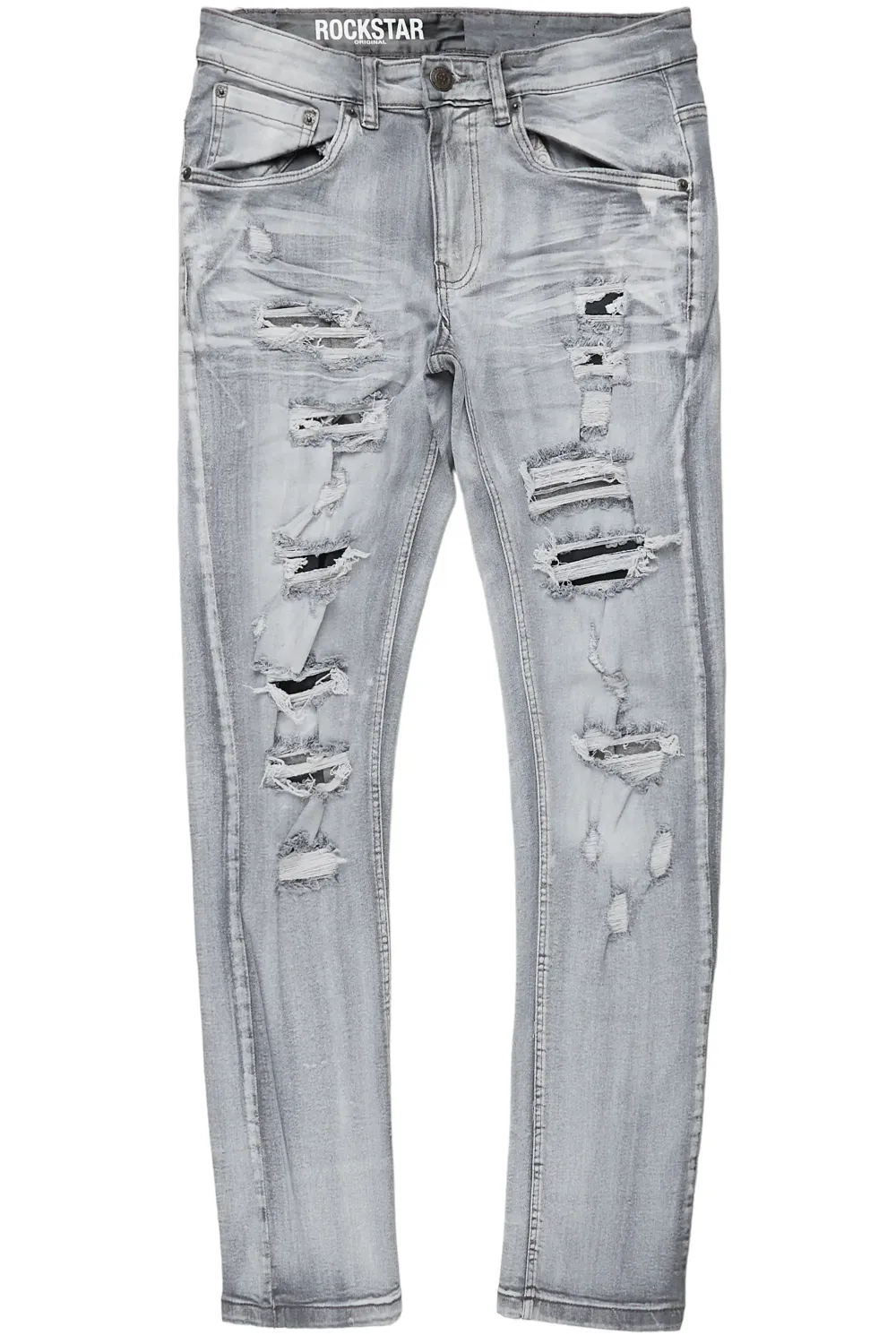 Gaines Light Grey Ripped Slim Straight Jean