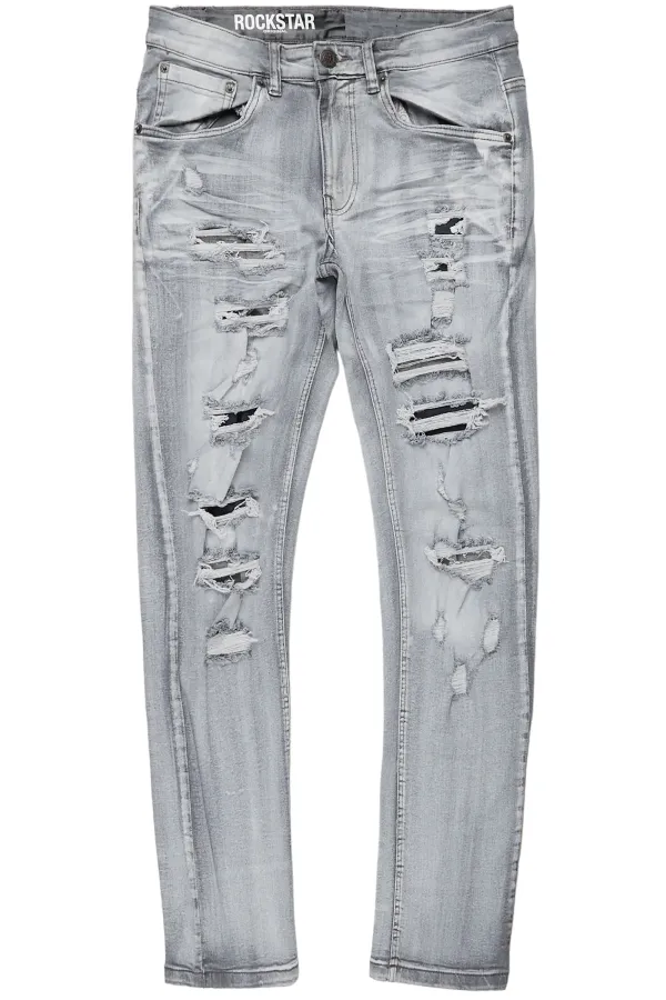 Gaines Light Grey Ripped Slim Straight Jean