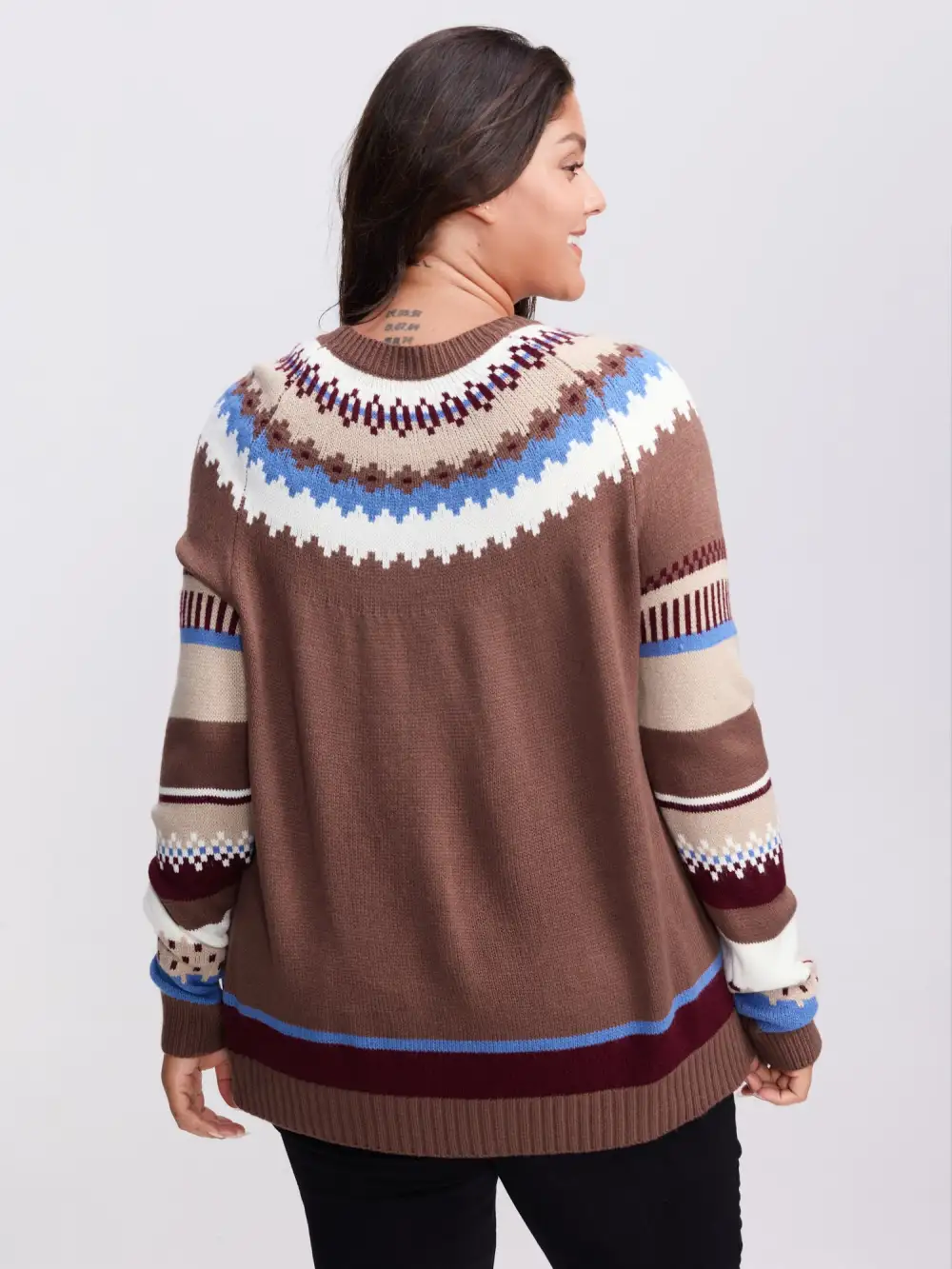 Fair-Isle Jacquard Pattern Contrast Pullover