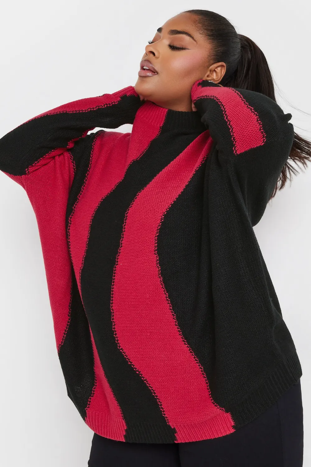 YOURS Curve Khaki Green Swirl Oversized Knitted Jumper