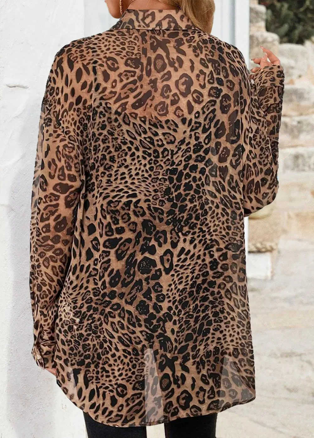 Light Coffee Tummy Coverage Leopard Long Sleeve Shirt