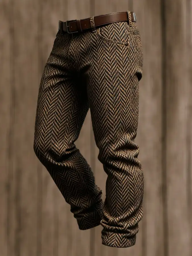 Men's Retro Outdoor Adventure Knee Pad Multifunctional Herringbone Fabric Design Work Pants