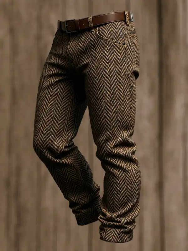 Men's Retro Outdoor Adventure Knee Pad Multifunctional Herringbone Fabric Design Work Pants