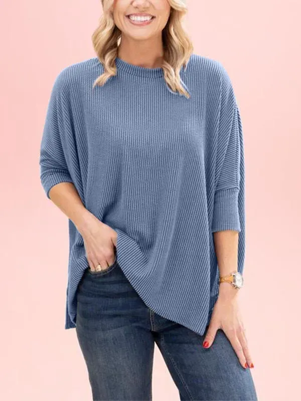 Raised Rib Easy-Fit Dolman 3/4 Sleeve Top