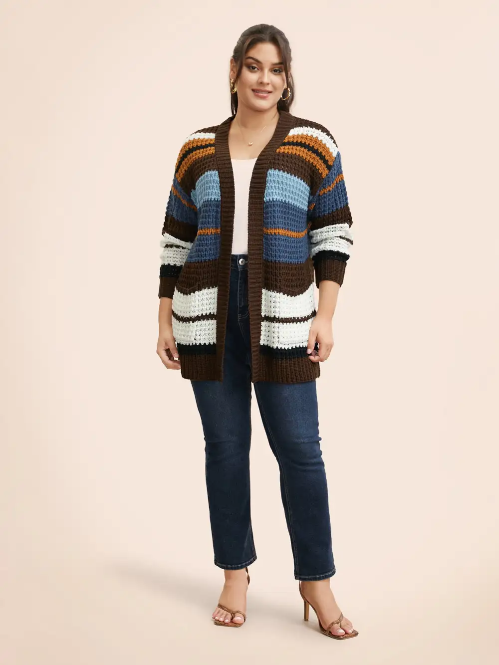 Colorblock Contrast Patched Pocket Cardigan