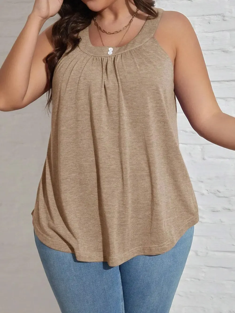 Round Neck Pleated Loose Casual Tank Top