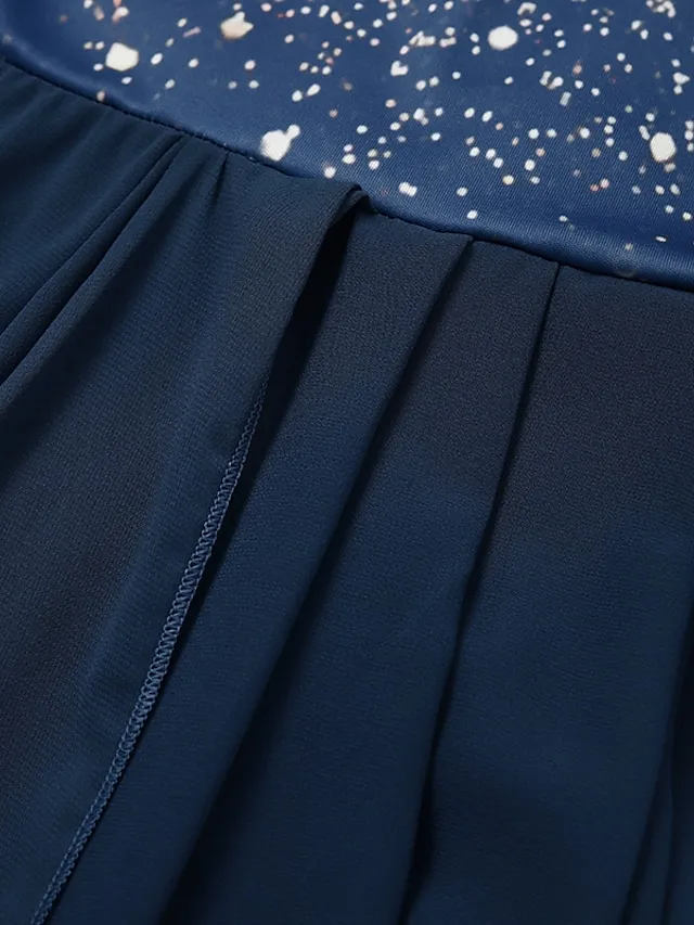 Women‘s A Line Dress Chiffon Dress Midi Dress Navy Blue Short Sleeve Color Gradient Patchwork Spring Summer V Neck Stylish Elegant Party 2023 S M L XL XXL 3XL / Party Dress