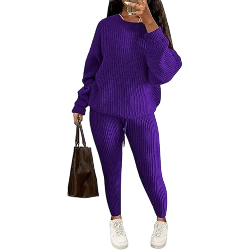 Women's Fall/Winter Solid 2-Piece Knit Set