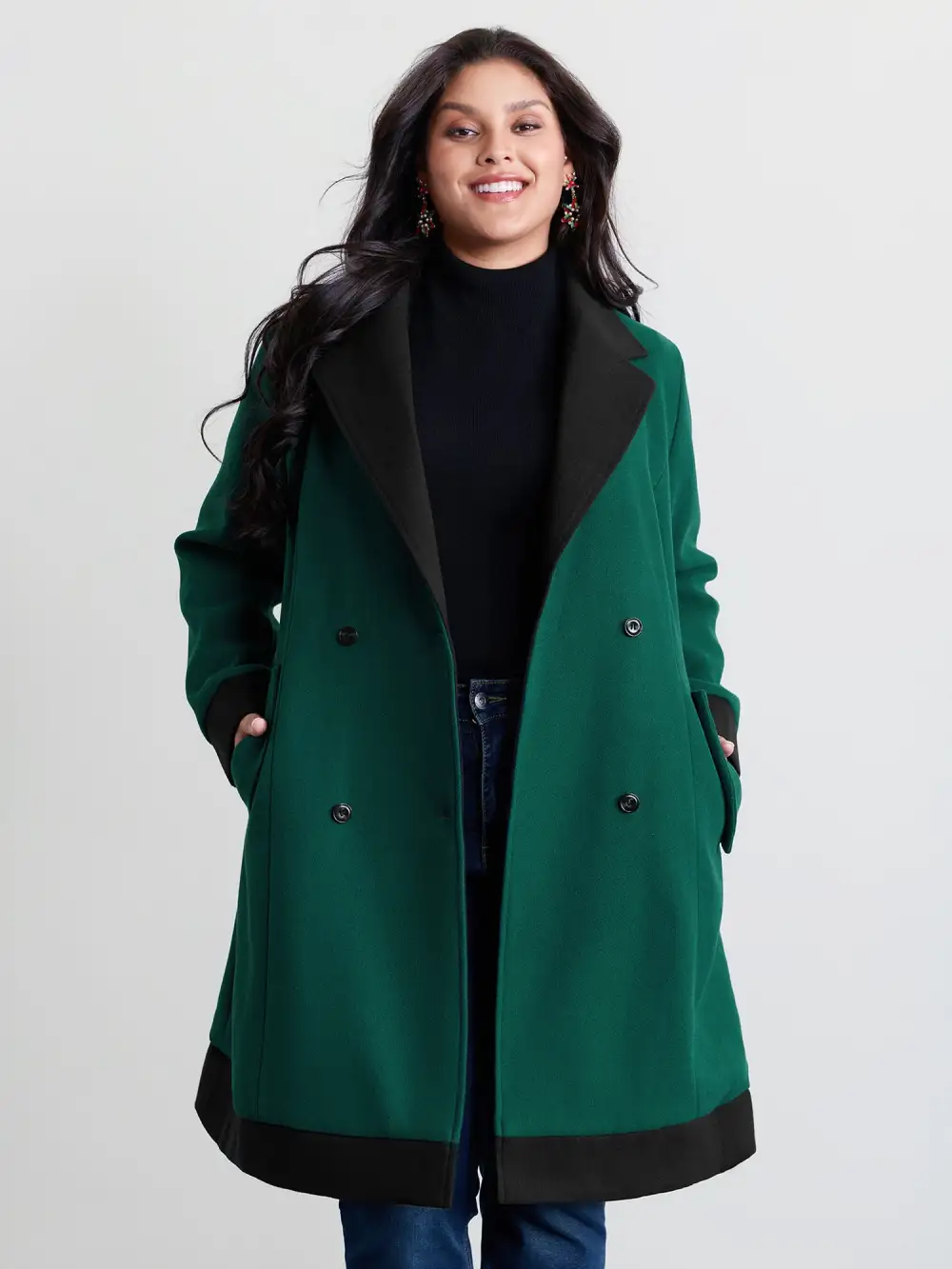 Color Contrast Belted Lined Coat
