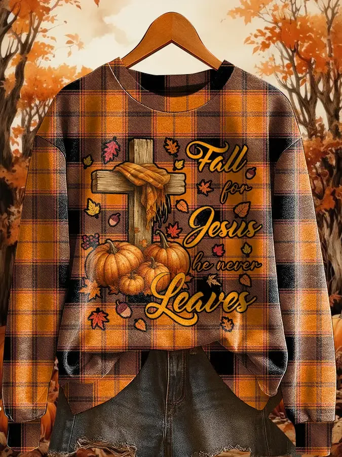 Women'S Casual Autumn Faith Plaid Print Sweatshirt
