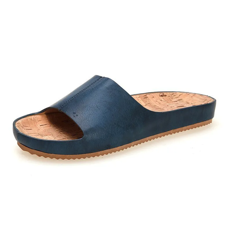 Retro wood grain flat sandals