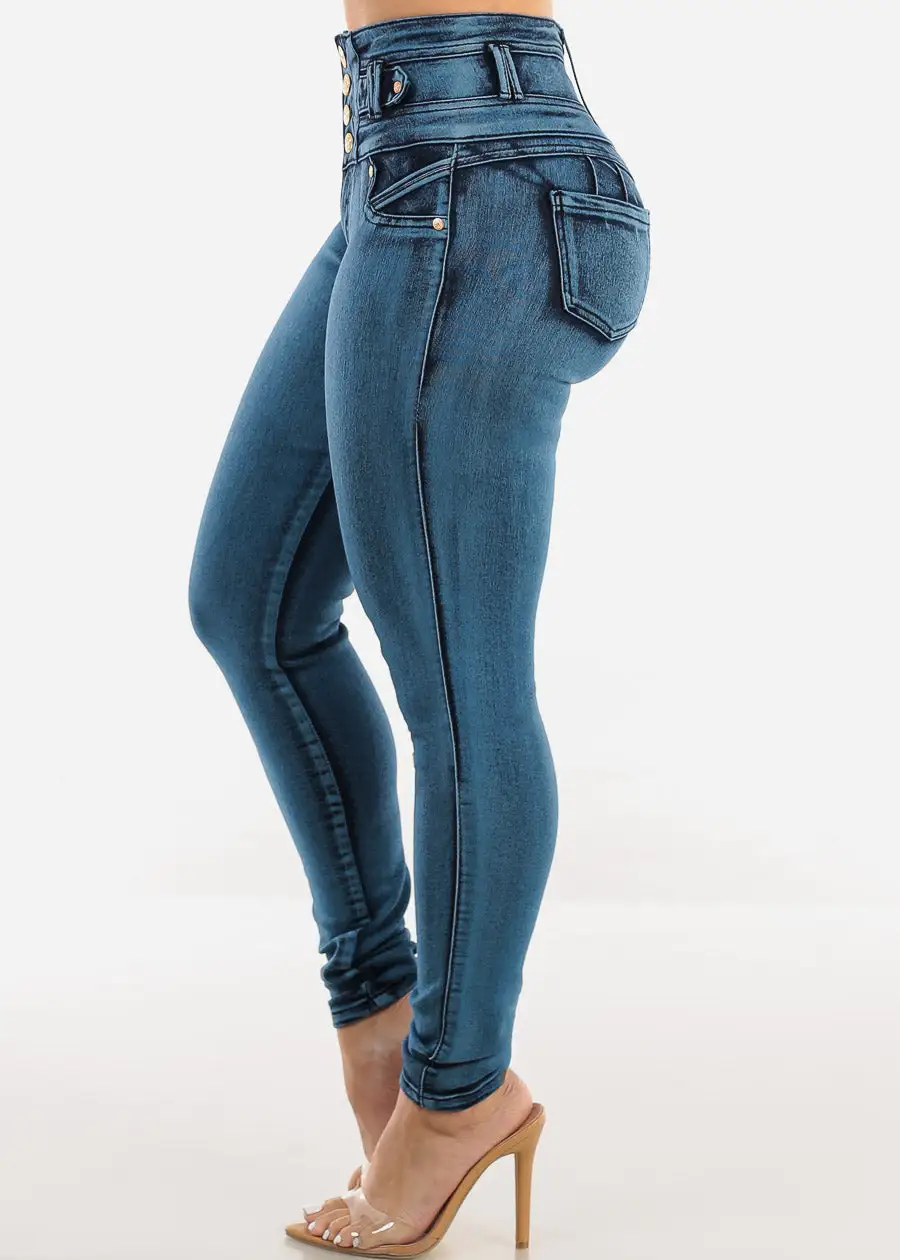 Butt Lift High Waist Skinny Jeans Blue Acid Wash