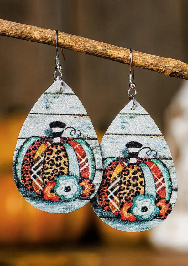 Pumpkin Leopard PU Leather Earrings