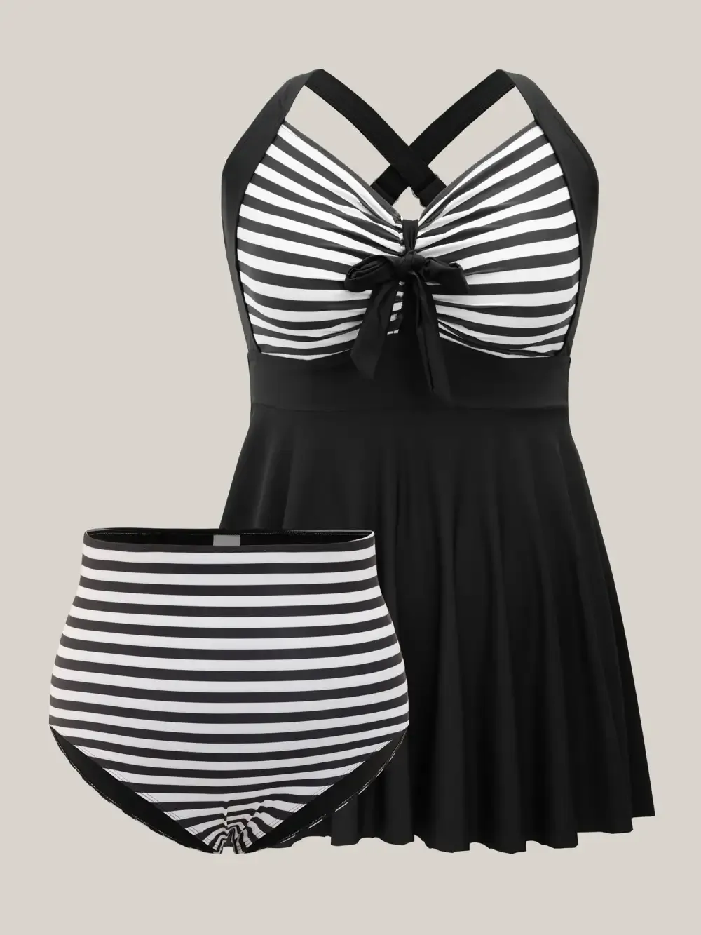 Stripes Patchwork Tie Knot Cross Straps Swim Dress